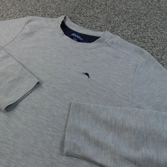 Tommy Bahama Sweater Mens XL Gray Heather Waffle Knit Crewneck‎ Pullover Thermal