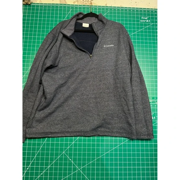 Columbia Mens XL Quarter Zip Fleece Pullover Heathered Navy Blue Sweater Jacket