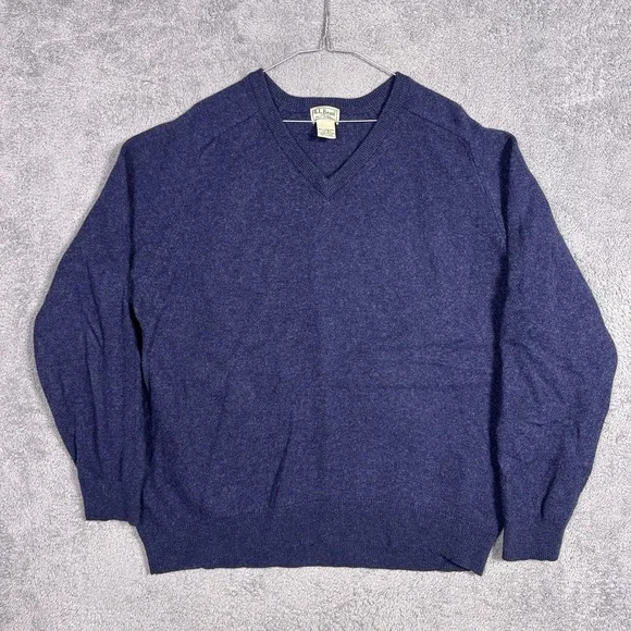 LL Bean Sweater Mens XXL 2XL 100% Lambs Wool Knit V-Neck Pullover Jumper