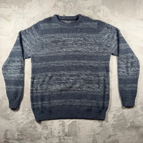 Van Heusen Mens Blue Marled Knit Crewneck Sweater Space‎ Dye Long Sleeve Large