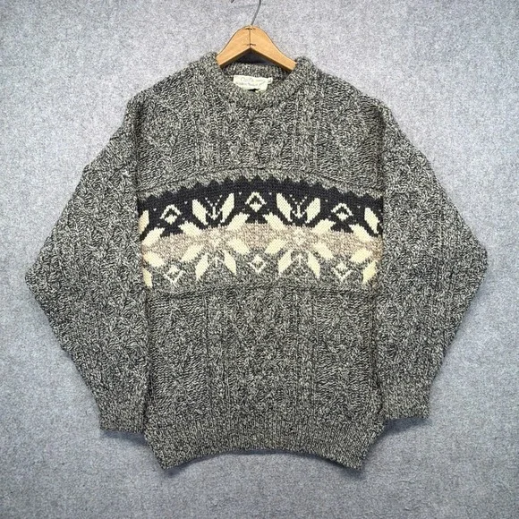 Quills Woollen Market Sweater Mens XL Beige Aran Wool Fail Isle