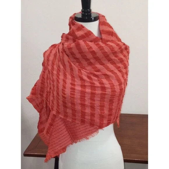 Amba Agnes Natural Hand Woven Wool And Silk Stole Fringed Scarf 72 x 24 Handmade