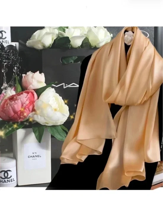 Light Caramel Beige 100% SILK SATIN Large Shawl Scarf Wrap Wedding Cover Up