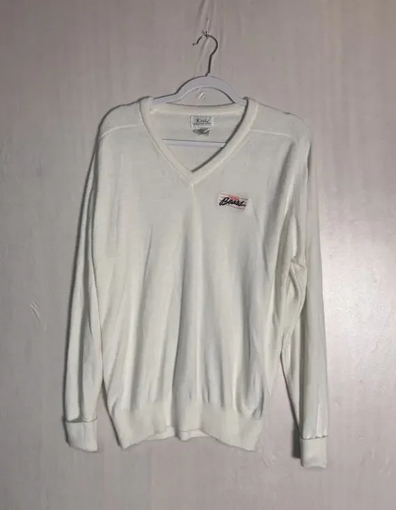 Vintage 90s Dache Chicago Bears V-Neck Sweater Ivory Embroidered NFL Football L