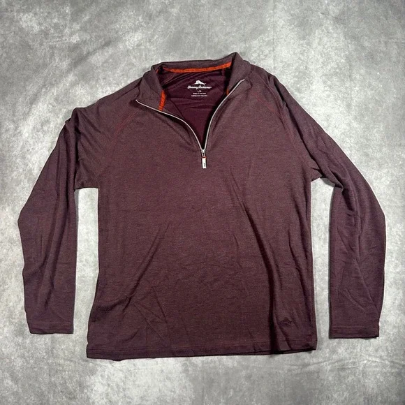 Tommy Bahama Men L Burgundy Heathered Quarter Zip Pullover Sweater Large 1/4 Zip