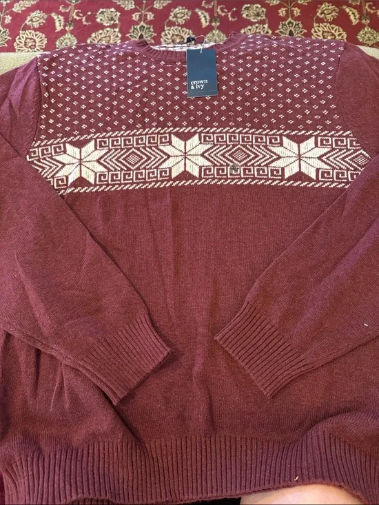 Crown and Ivy Size 2XLT Tall Snowflake Fairisle Red Maple Sweater (TD)