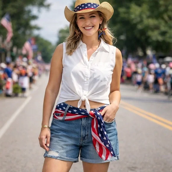 American Flag Scarf Patriotic Red White Blue Lightweight Sheer Summer Wrap