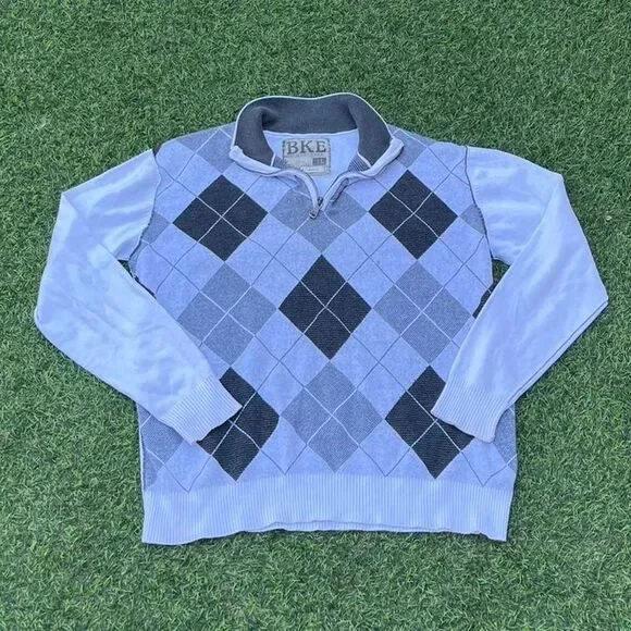 Bke Men's Blue and White Jumper