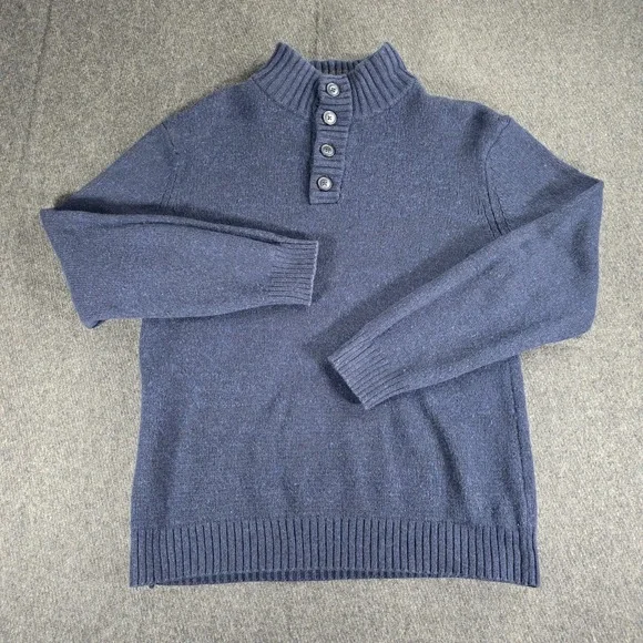Old Navy Sweater Mens Large Blue Quarter Button Collar Knit Pullover Cotton Wool