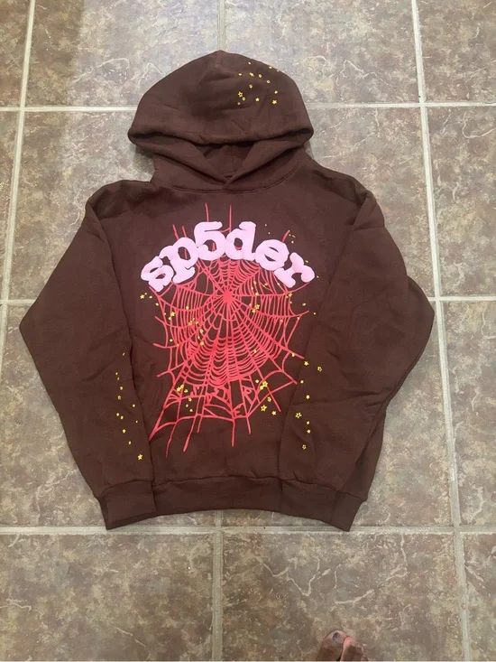 sp5der Brown Graphic Hoodie Sweater