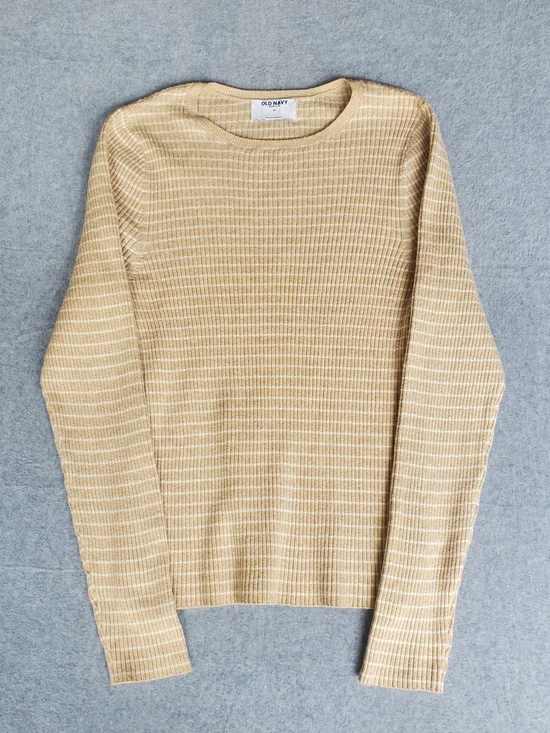 Old Navy Womens Long-Sleeve Ribbed Crewneck Sweater - Beige