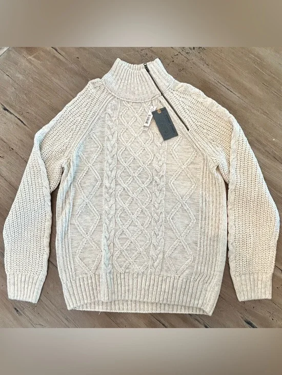 Amongst Others Men's Cream Cable-Knit Half-Zip Sweater