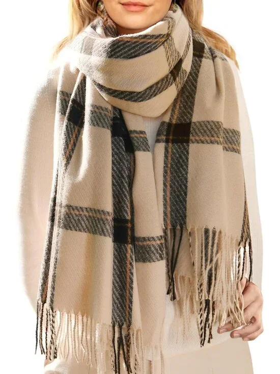 Oversized Plaid Winter Scarf for Women | Cozy Tassel Shawl Wrap Accessory