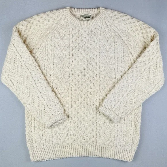 Vintage Carraig Donn Merino Wool Irish Fisherman Cable Knit Sweater L Ireland