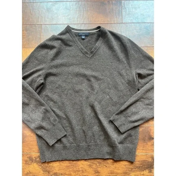 Banana Republic 100% Cashmere V-Neck Pullover Sweater Brown Mens Size Large