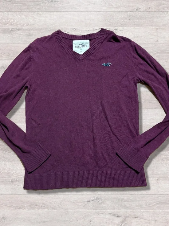 Y2K 2000s Hollister Burgundy Fall Academia V Neck Knit Men’s Sweater XS Preppy