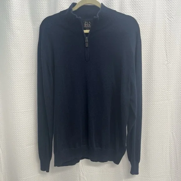 Jos. A. Bank Men's Navy Blue Pima Cotton 1/4 Zip Sweater Large Classic Golf