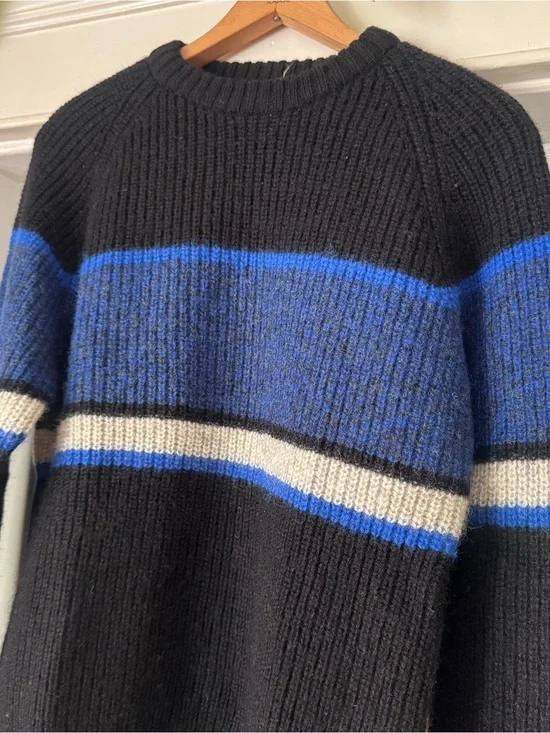 Blake and Manley wool blend vintage blue black gray striped 90s grandpa  Sweater