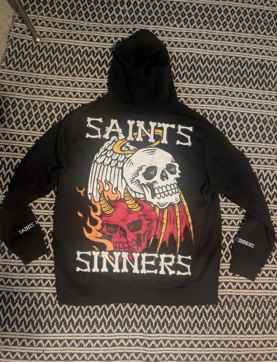 Saints and Sinners Black Graphic Skull Hoodie