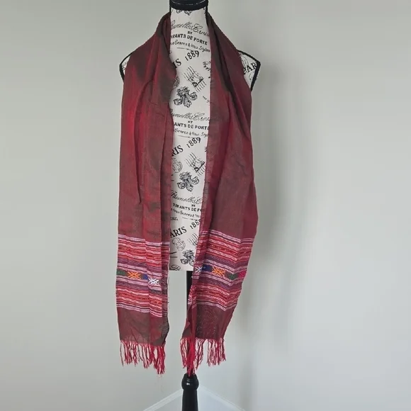 Red and Brown Fringed Scarf