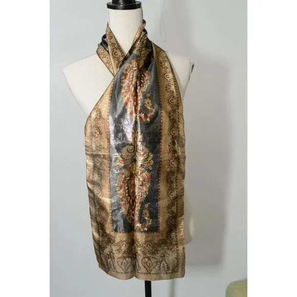 Gold Metallic made in Italy head Neck rectangle scarf 54