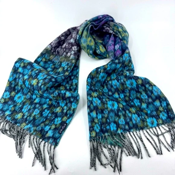 Fraas Blue and Gray Scarf with Fringe‎ Details