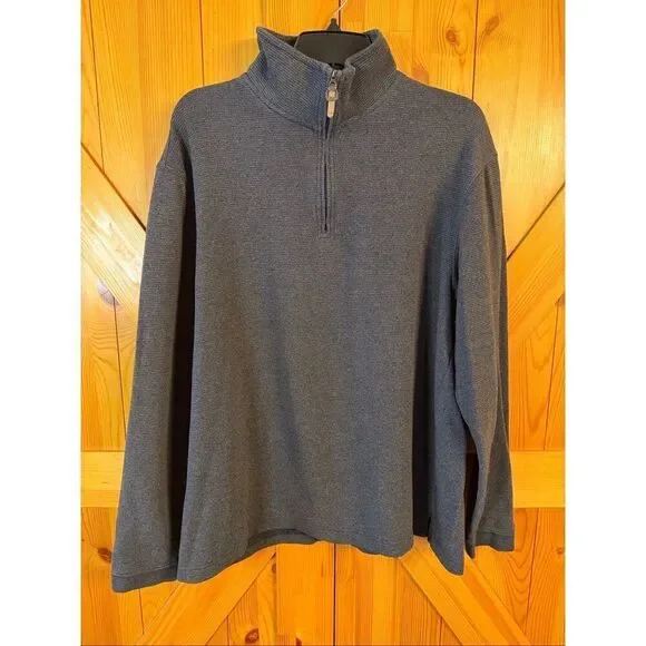 HUDSON RIVER Men’s Gray Ribbed 1/4 Zip Long Sleeve Pullover Sweater Size XL (679