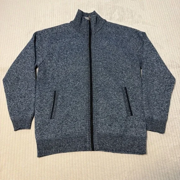 Yeokou Men's Size XL Blue Tweed Cashmere/Wool Blend Zip Up Sweater/Cardigan