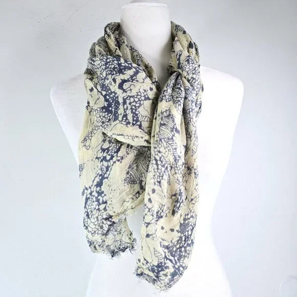 Anika Dali Navy Gray Skull Goth Grunge Scarf Shawl Wrap