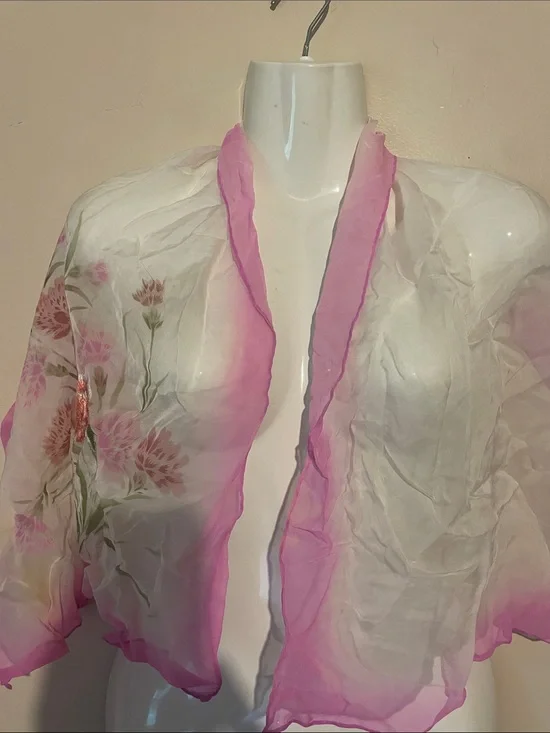 Sheer Floral Pink-Trim Shrug