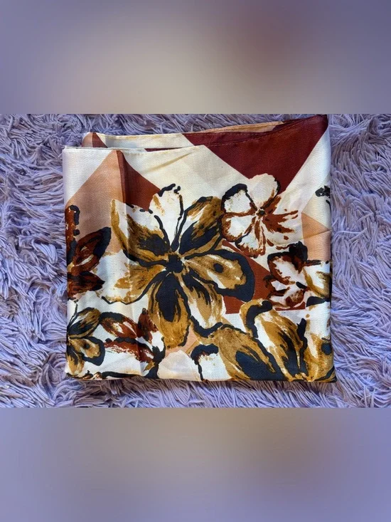 Vince Camuto Satin Floral Scarf in Rust, Mustard & Black
