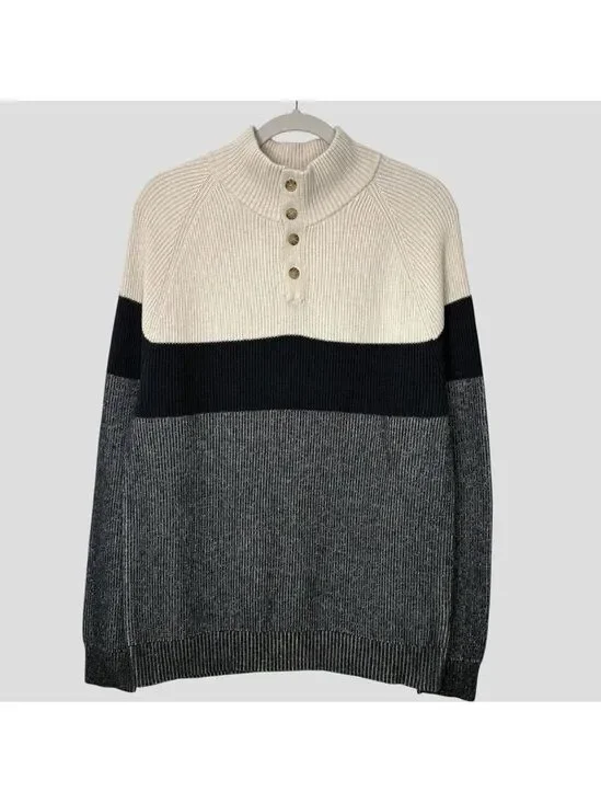 Banana Republic Factory Rib Knit Sweater Men’s L Mock Neck Button Pullover