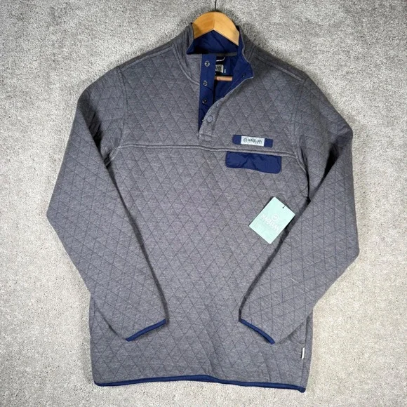 NWT Magellan Outdoors Men's Small Quilted Snap Pullover Gray Blue Classic Fit