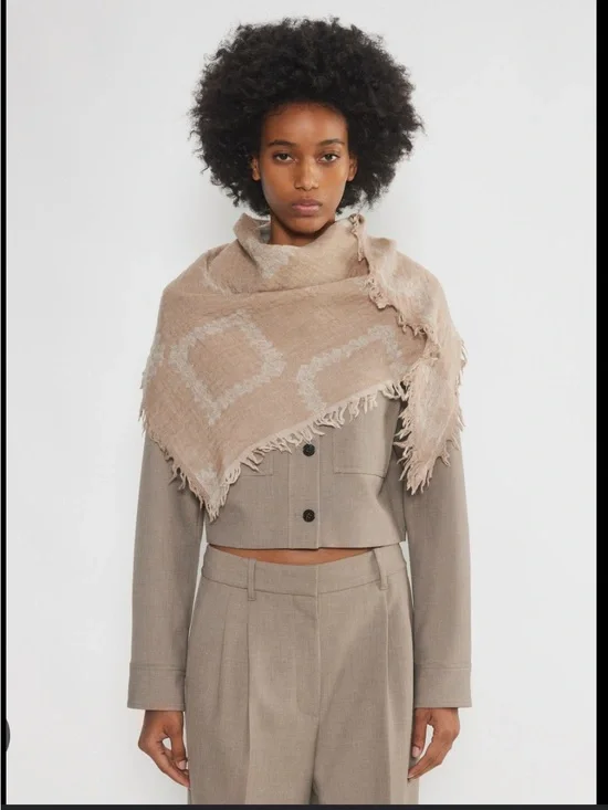 Wilfred Beige Fringed Square Jacquard Scarf