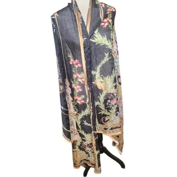 Vintage Silk Scarf Wrap Flowy Colorful Classic 95