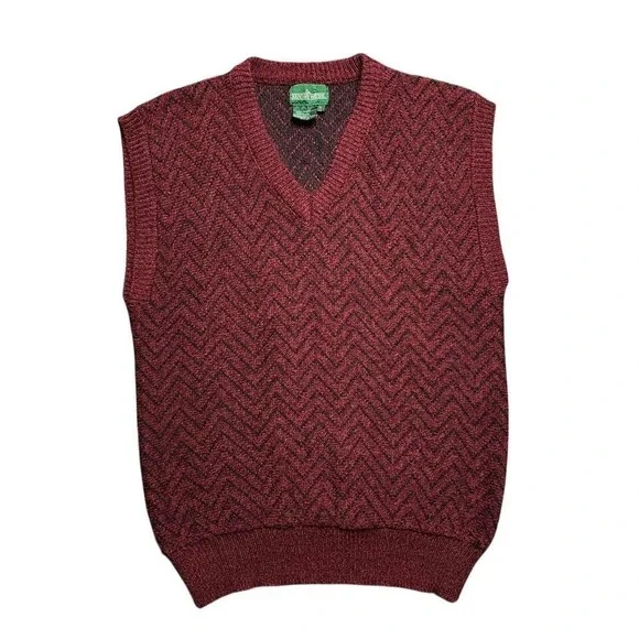 Boundary Waters‎ Mens XL Burgundy Black Chevron Zig Zag V-Neck Sweater Vest