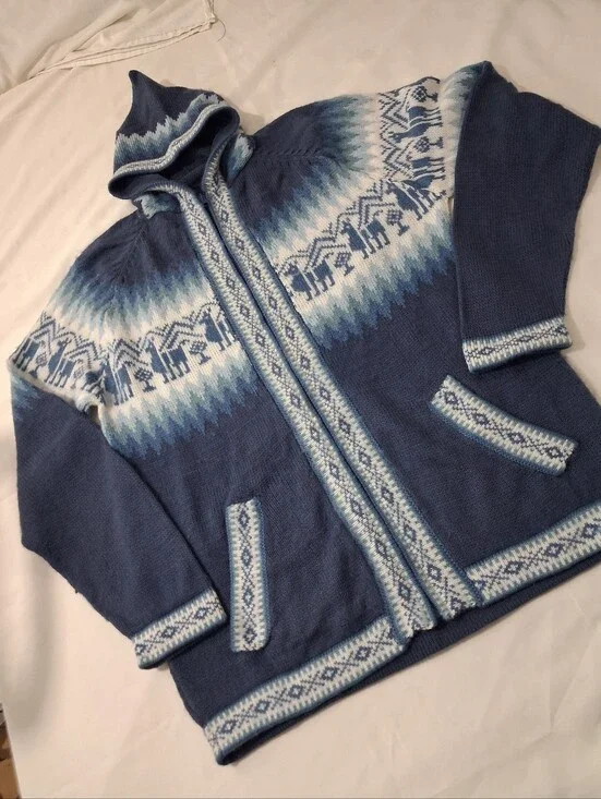 Alpaca Wool Peruvian Zip Up Cardigan Sweater With Pockets Hooded