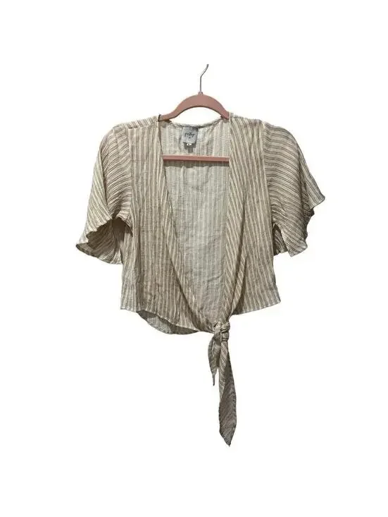 Polly tan/white striped tie front wrap, women’s size 6