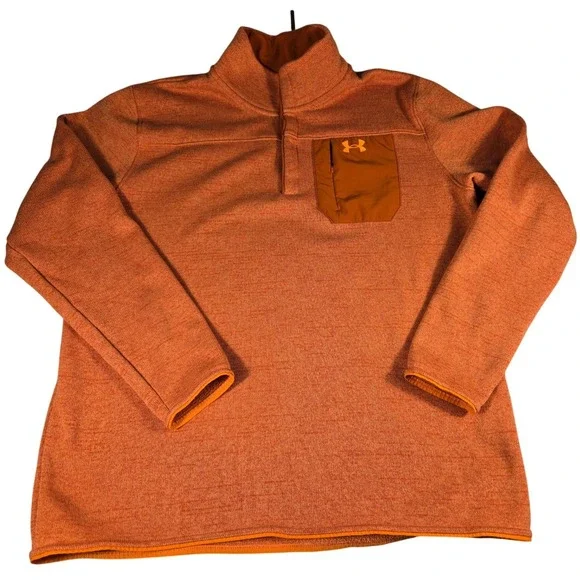 Under Armour Mens XXL Orange Heather Quarter Zip Fleece Pullover Chest Pocket