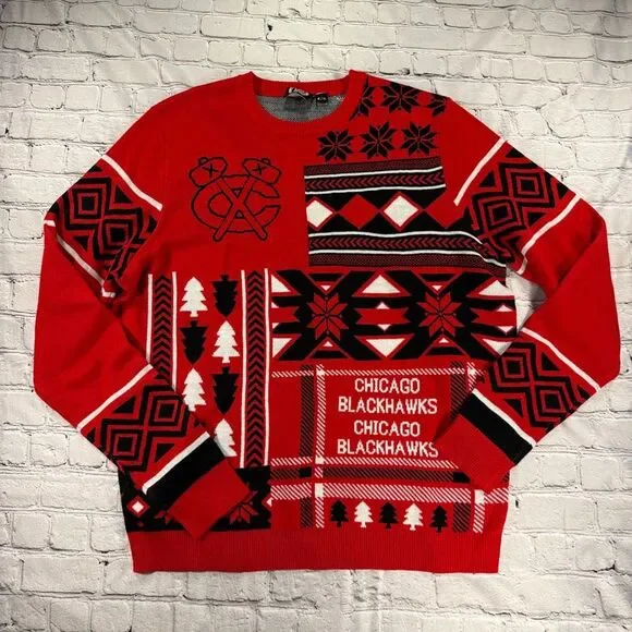 Chicago Blackhawks NHL Patches Ugly Sweater Size XL  G