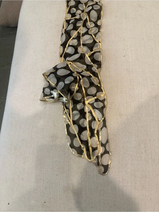 Black Sheer Polka Dot Scarf with Gold Trim