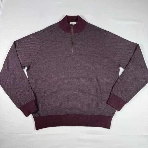 Peter Millar Sweater Mens XL Burgundy 1/4 Zip Long Sleeve Merino Wool Pullover