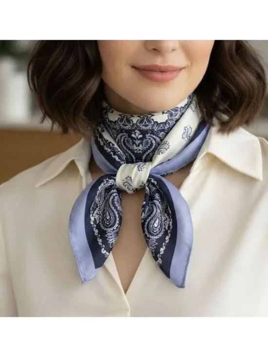 ❤️New Elegant Women Square Silky Soft Scarf Head Top hijab Navy Floral Paisley❤️
