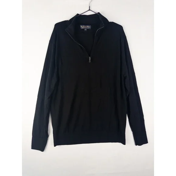 Brooks Brothers Brookstech Merino Wool Quarter Zip Sweater Mens L Black Quiet Lu