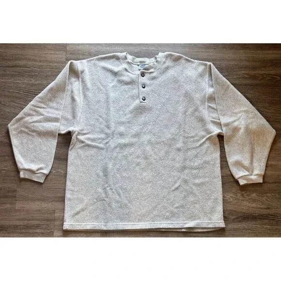 Vintage Somers Fleece Henley Long Sleeve Oatmeal Color Made In Colorado USA Sz L