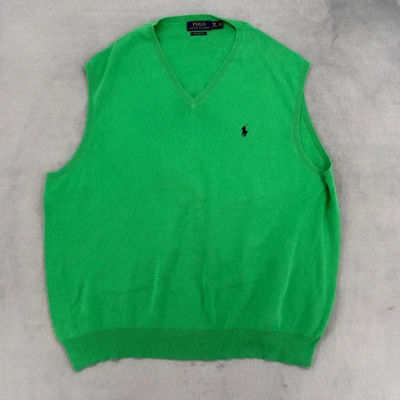 Polo Ralph Lauren Mens Green Pima Cotton V-Neck Sweater Vest Size 2XB Big Tall