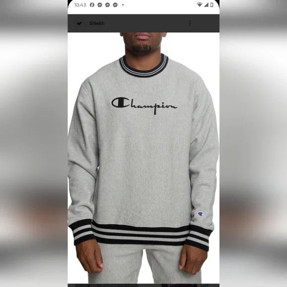 Champion Men's Light Gray Crewneck Sweater Size L