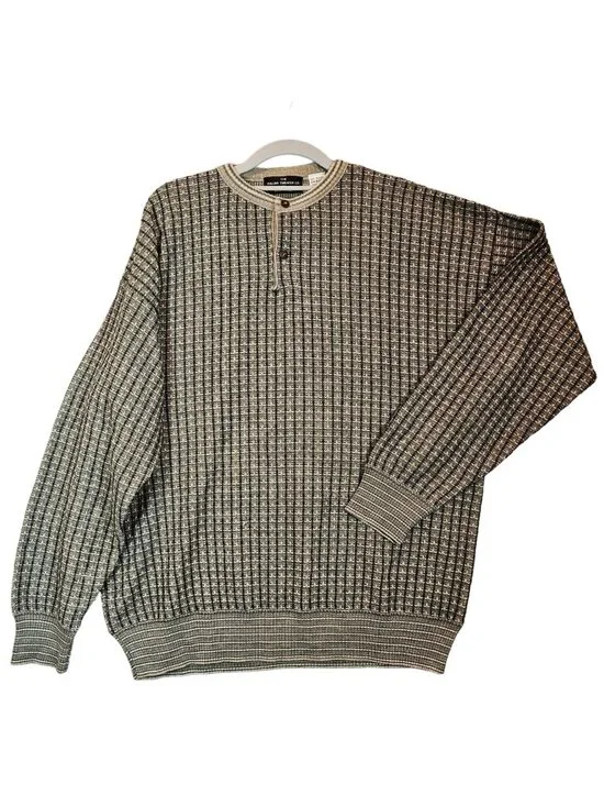 The Italian Sweater Co. Mens Large 3D Knit Geometric Grandpa wool blend Crewneck