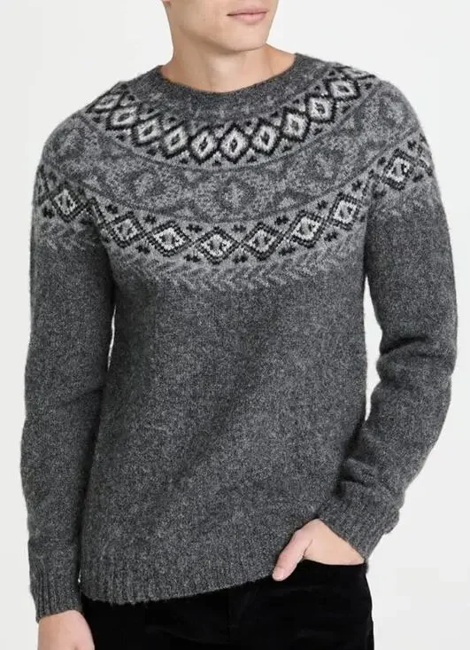 Norse Projects Birnir Fair Isle Gray Sweater Large 100% Pure New Wool *hole