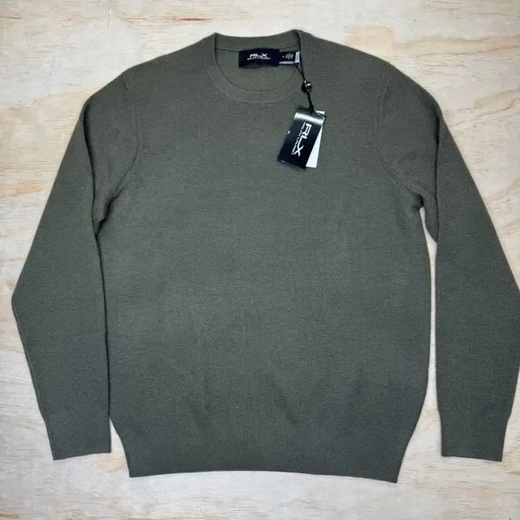 NEW RLX Ralph Lauren 100% Cashmere Crewneck Olive Green Sweater MD